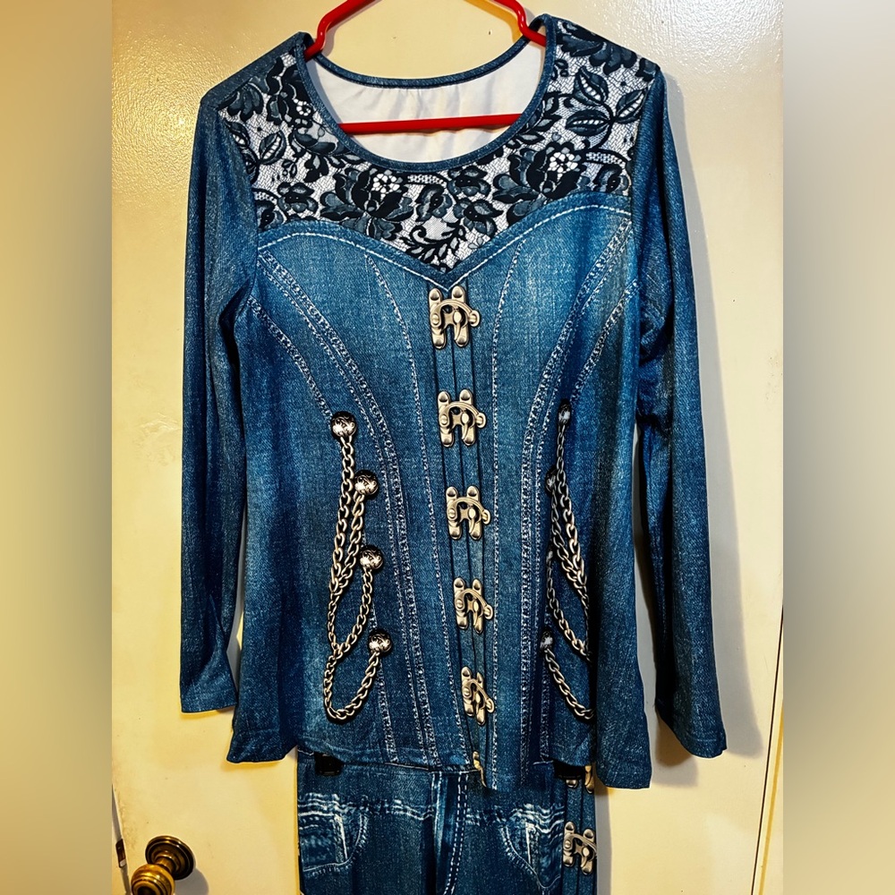 New! Corset Lace Faux Denim 2-Piece Set – Size 6 Medium – NWT - Picture 3 of 16